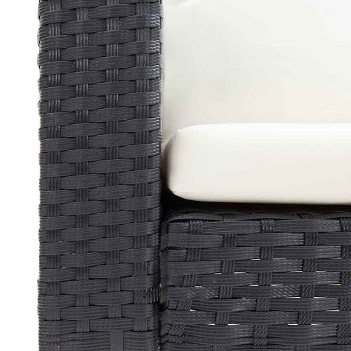 Kétszemélyes fekete polyrattan kerti kanapé párnákkal