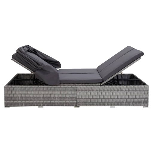 Kétszemélyes szürke polyrattan napozóágy párnával