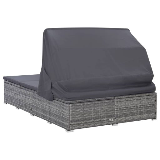 Kétszemélyes szürke polyrattan napozóágy párnával