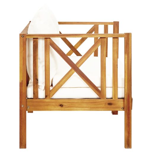 Kétszemélyes tömör akácfa kerti pad párnákkal 122 cm
