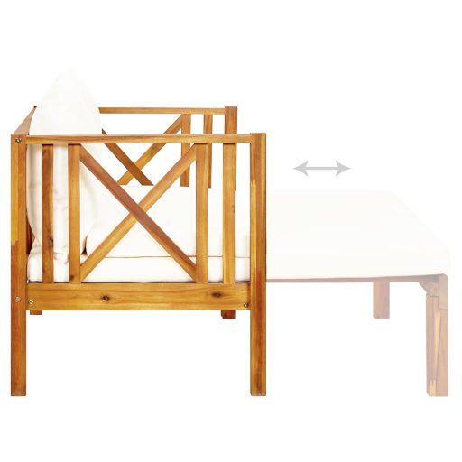 Kétszemélyes tömör akácfa kerti pad párnákkal 122 cm