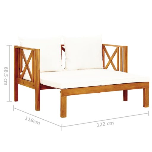 Kétszemélyes tömör akácfa kerti pad párnákkal 122 cm