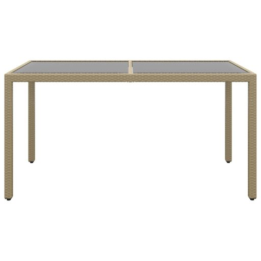 Bézs polyrattan és edzett üveg kerti asztal 150 x 90 x 75 cm