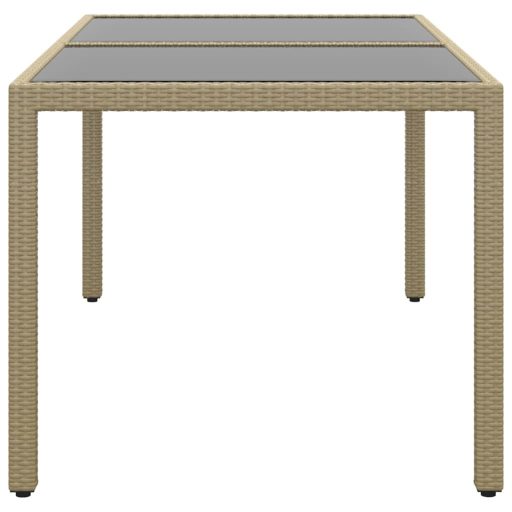 Bézs polyrattan és edzett üveg kerti asztal 150 x 90 x 75 cm