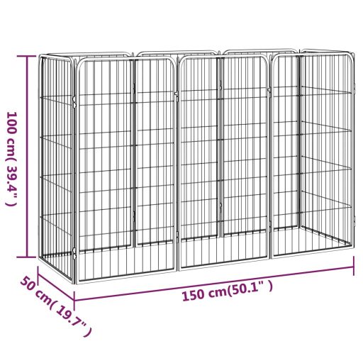 8-paneles fekete porszórt acél kutyakennel 50 x 100 cm