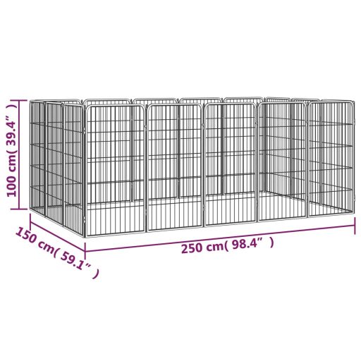 16-paneles fekete porszórt acél kutyakennel 50 x 100 cm