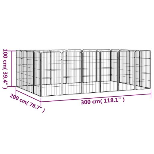 20-paneles fekete porszórt acél kutyakennel 50 x 100 cm