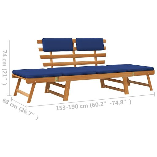 2 az 1-ben tömör akácfa kerti pad párnákkal 190 cm