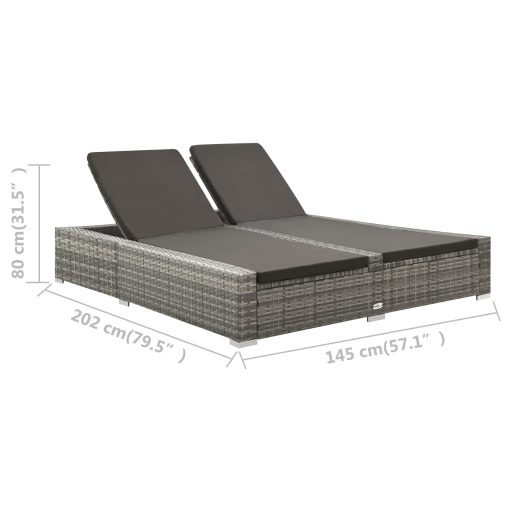 Kétszemélyes szürke polyrattan napozóágy