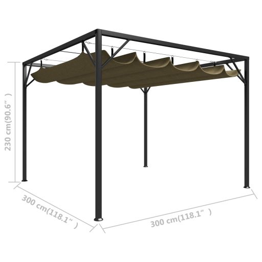 Tópszínű kerti pavilon behúzható tetővel 3 x 3 m 180 g/m²