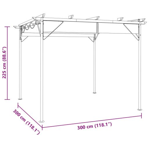 Tópszínű acél pavilon behúzható tetővel 3 x 3 m 180 g/m²