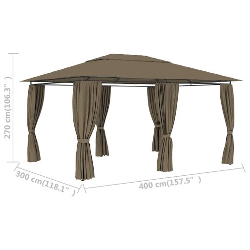 Tópszínű kerti pavilon függönyökkel 4 x 3 m 180 g/m²