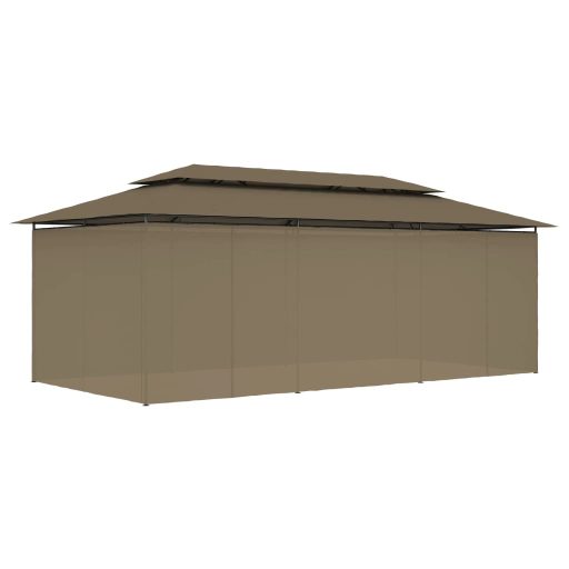 Tópszínű pavilon függönyökkel 600 x 298 x 270 cm 180 g/m²