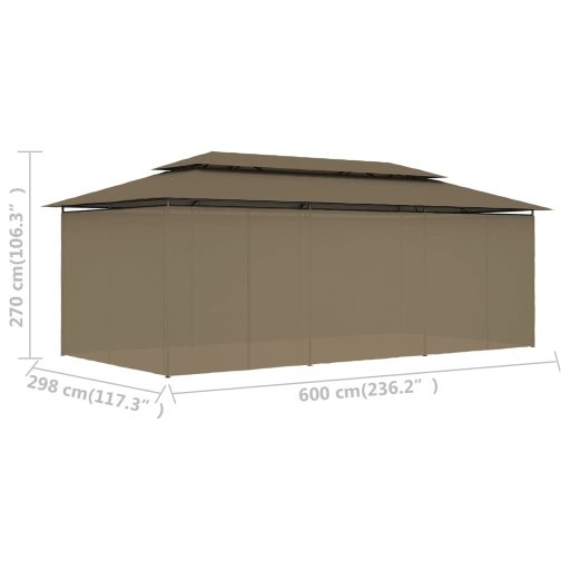 Tópszínű pavilon függönyökkel 600 x 298 x 270 cm 180 g/m²