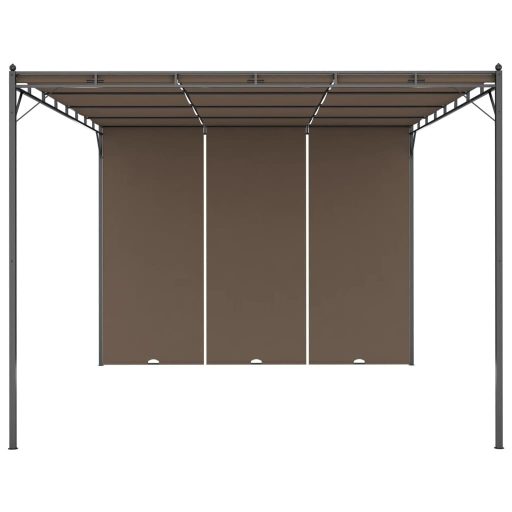 Tópszínű kerti pavilon oldalfüggönnyel 4 x 3 x 2,25 m