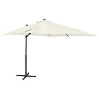   Homokszínű konzolos napernyő rúddal és LED-fényekkel 250 cm