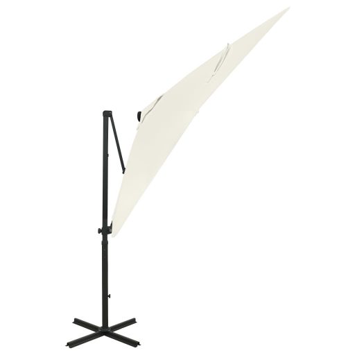 Homokszínű konzolos napernyő rúddal és LED-fényekkel 250 cm