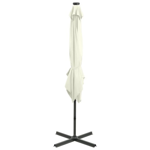 Homokszínű konzolos napernyő rúddal és LED-fényekkel 250 cm