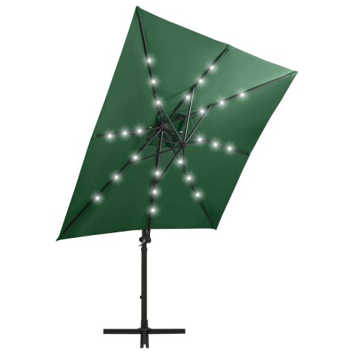 Zöld konzolos napernyő rúddal és LED-fényekkel 250 cm