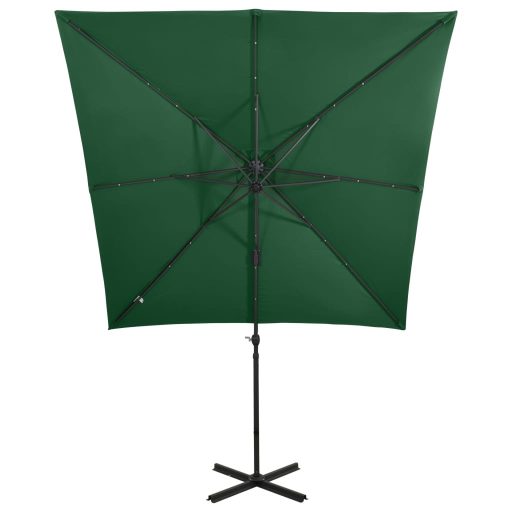 Zöld konzolos napernyő rúddal és LED-fényekkel 250 cm