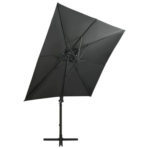 Antracitszürke konzolos napernyő rúddal és LED-fényekkel 250 cm