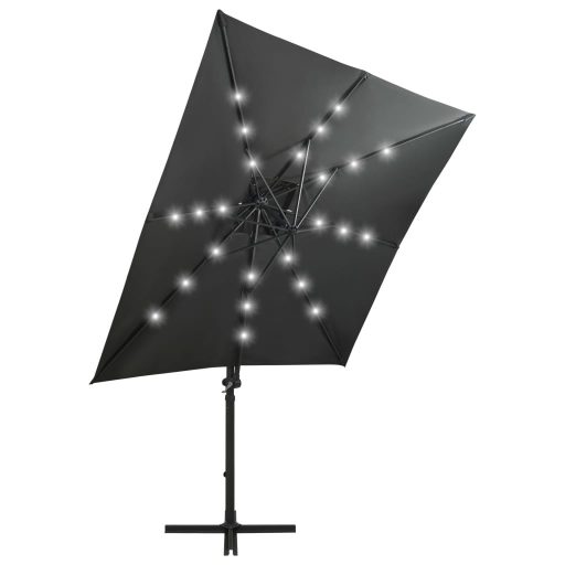 Antracitszürke konzolos napernyő rúddal és LED-fényekkel 250 cm