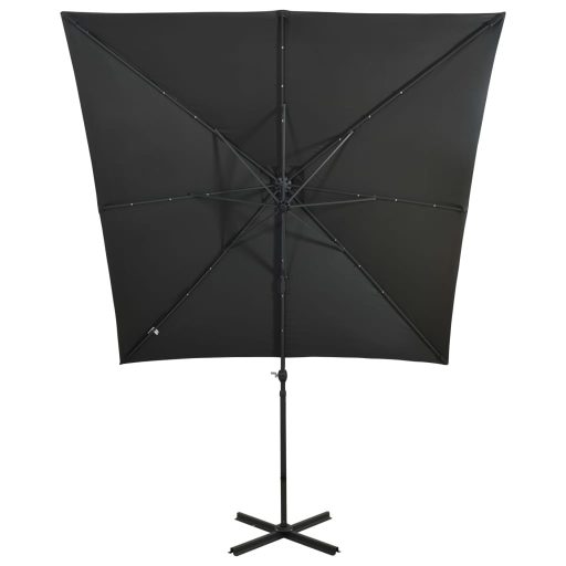 Antracitszürke konzolos napernyő rúddal és LED-fényekkel 250 cm