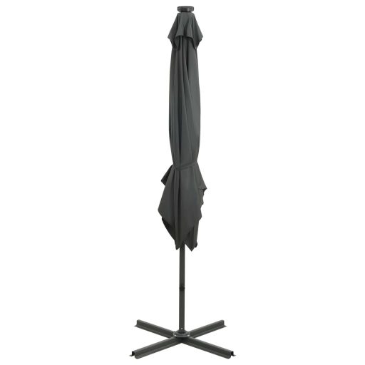 Antracitszürke konzolos napernyő rúddal és LED-fényekkel 250 cm