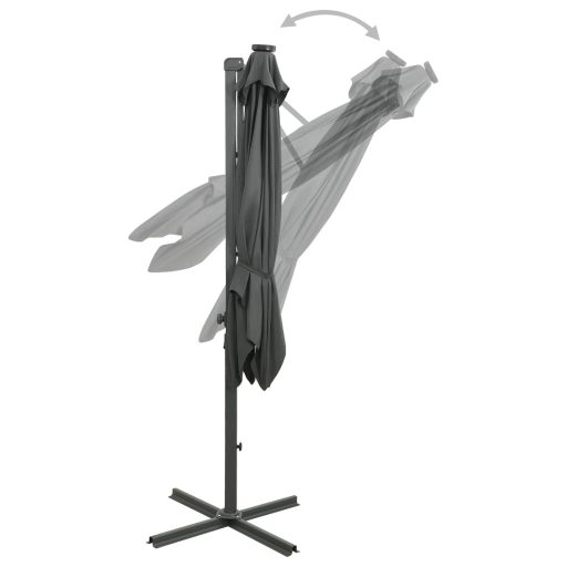 Antracitszürke konzolos napernyő rúddal és LED-fényekkel 250 cm