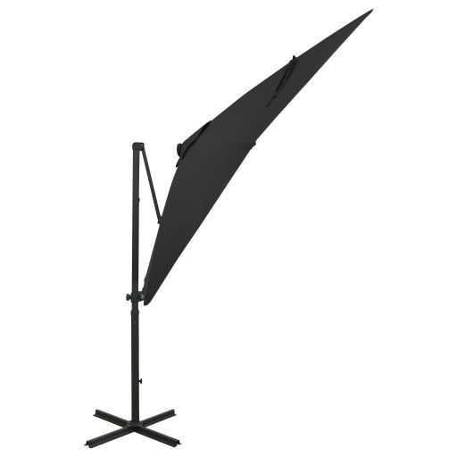 Fekete konzolos napernyő rúddal és LED-fényekkel 250 cm