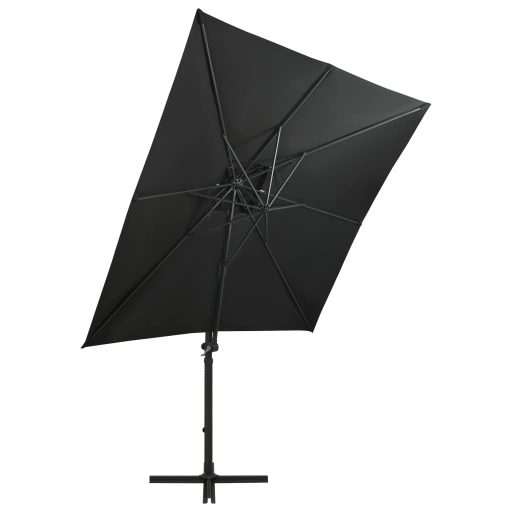 Fekete konzolos napernyő rúddal és LED-fényekkel 250 cm