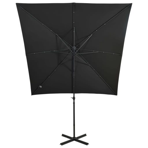 Fekete konzolos napernyő rúddal és LED-fényekkel 250 cm