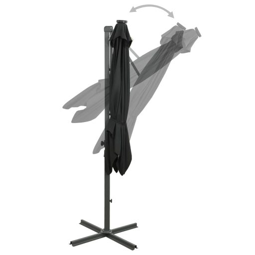 Fekete konzolos napernyő rúddal és LED-fényekkel 250 cm