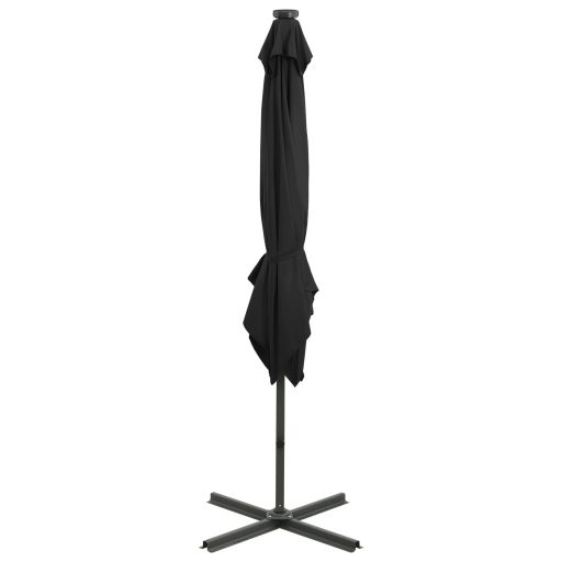 Fekete konzolos napernyő rúddal és LED-fényekkel 250 cm