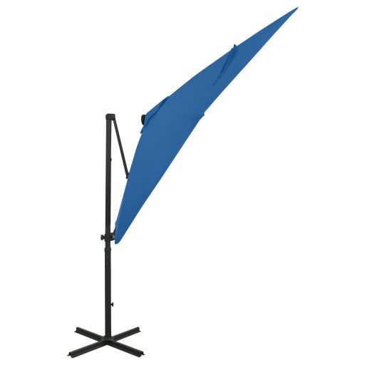 Azúrkék konzolos napernyő rúddal és LED-fényekkel 250 cm