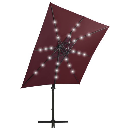 Bordó konzolos napernyő rúddal és LED-fényekkel 250 cm