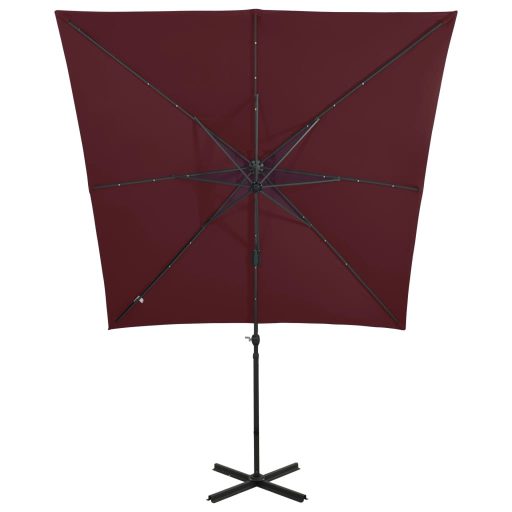 Bordó konzolos napernyő rúddal és LED-fényekkel 250 cm