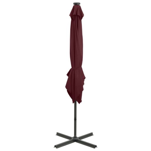 Bordó konzolos napernyő rúddal és LED-fényekkel 250 cm