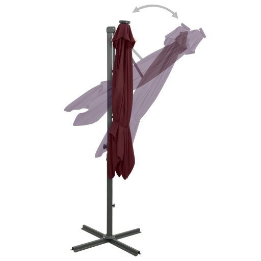 Bordó konzolos napernyő rúddal és LED-fényekkel 250 cm