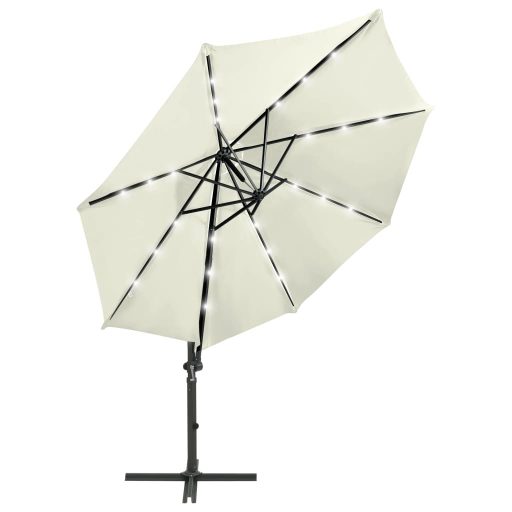 Homokszínű konzolos napernyő rúddal és LED-fényekkel 250 cm