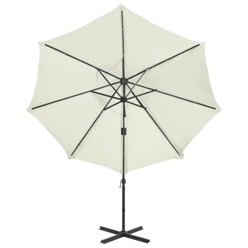 Homokszínű konzolos napernyő rúddal és LED-fényekkel 250 cm