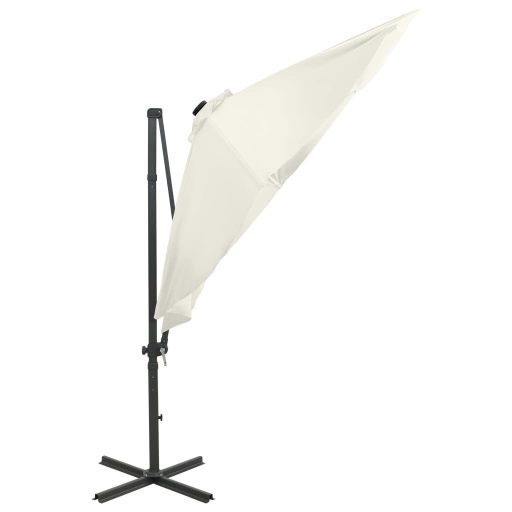 Homokszínű konzolos napernyő rúddal és LED-fényekkel 250 cm