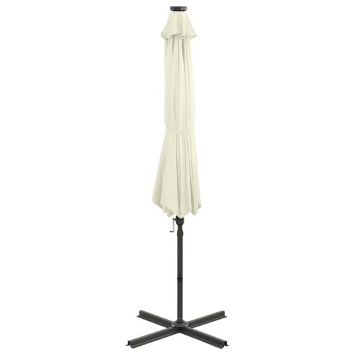 Homokszínű konzolos napernyő rúddal és LED-fényekkel 250 cm