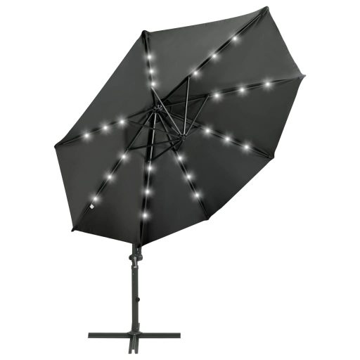 Antracitszürke konzolos napernyő rúddal és LED-fényekkel 300 cm
