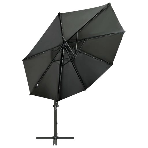 Antracitszürke konzolos napernyő rúddal és LED-fényekkel 300 cm