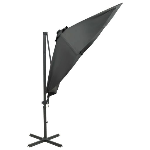Antracitszürke konzolos napernyő rúddal és LED-fényekkel 300 cm