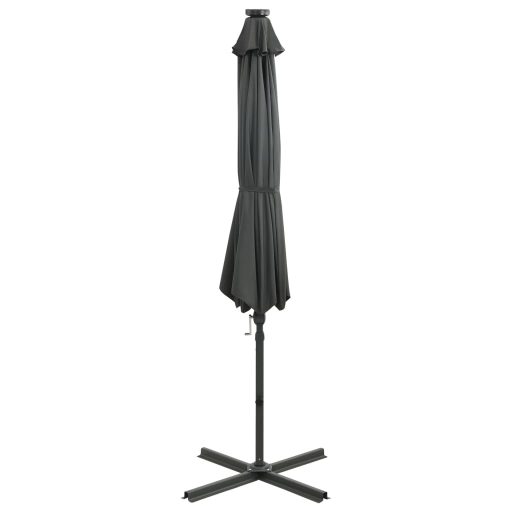 Antracitszürke konzolos napernyő rúddal és LED-fényekkel 300 cm