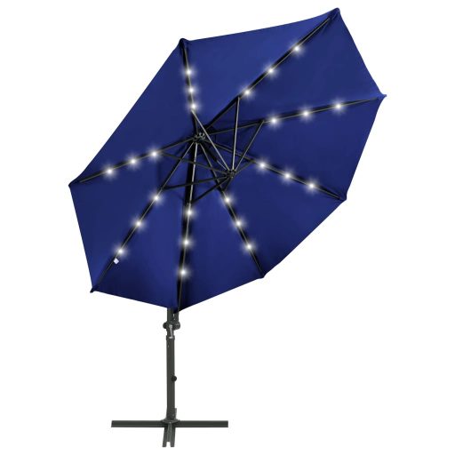 Azúrkék konzolos napernyő rúddal és LED-fényekkel 300 cm