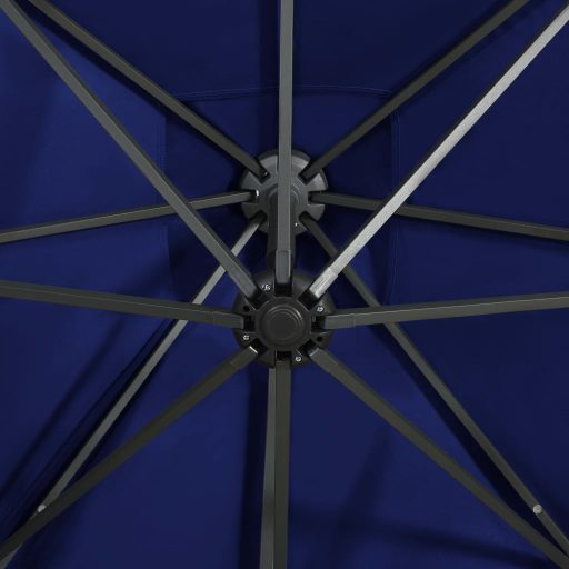 Azúrkék konzolos napernyő rúddal és LED-fényekkel 300 cm