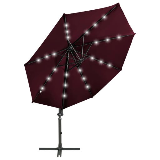 Bordó konzolos napernyő rúddal és LED-fényekkel 300 cm